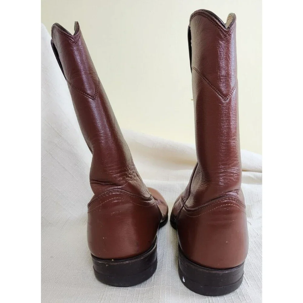 Justin Brown Leather Western Roper Cowboy Boots Men's Size 8.5 D Style 3404